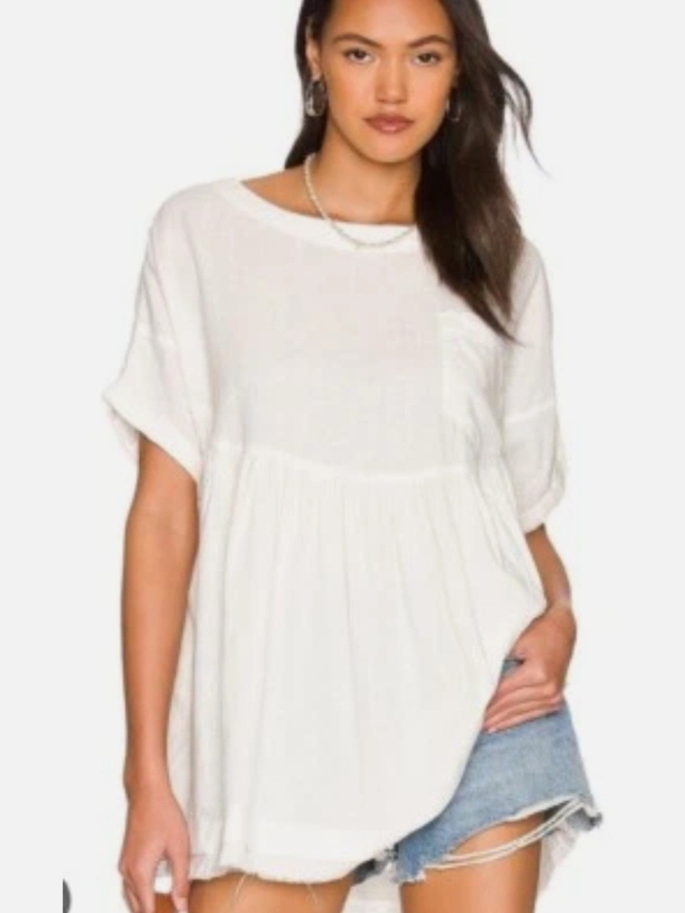 Free People White Short Sleeve Peasant Tunic